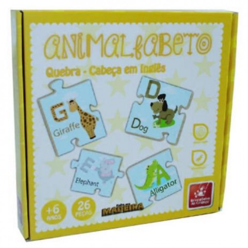 Quebra-Cabeça Alfabeto em Inglês Brinquedo Educativo Madeira